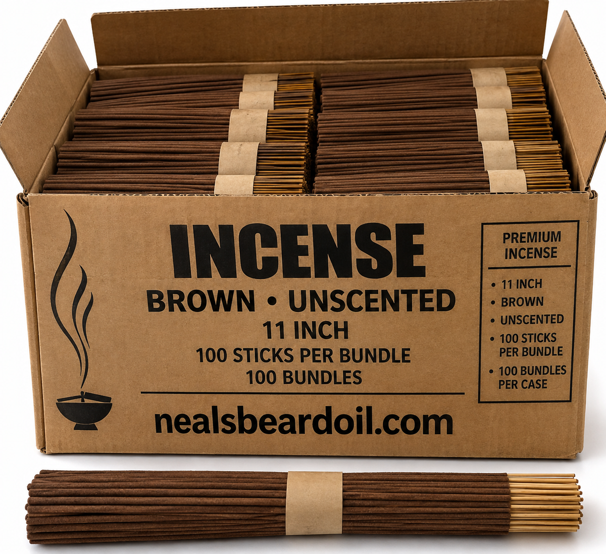 Unscented 11" Wooden Incense Sticks — 100 Bundles × 100 Sticks